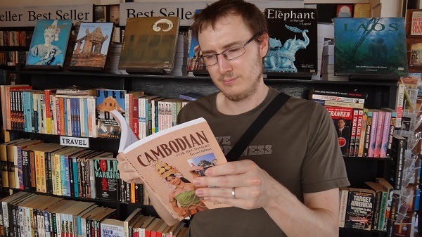 Andrew with Cambodian Phrase Book Siem Reap